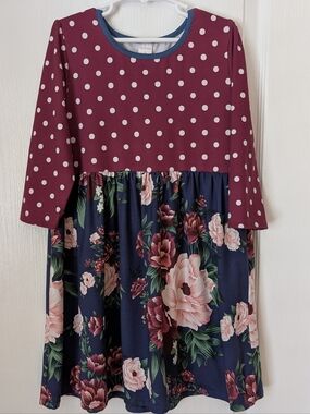🌸Penelope Plumm Girls Polka Dot Floral Long Sleeve Dress. Size 8
